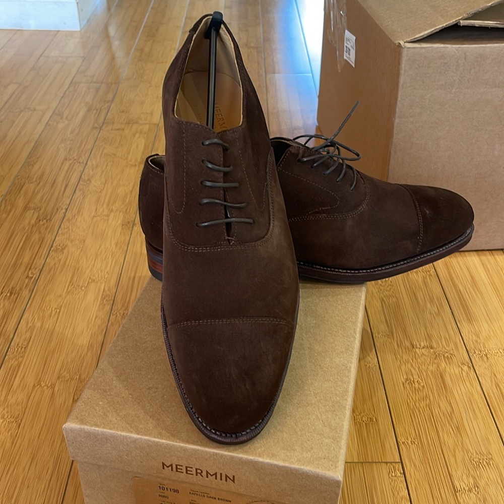 MEERMIN 101198 Rapello DARK BROWN SUEDE sole double Rubber- US 11.5–UK 10.5 E
